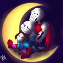 a drawing of two skeletons sitting on a crescent moon with the date 1/5/2019 on the bottom