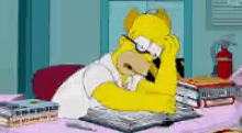 a cartoon of homer simpson sitting at a table