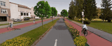 an artist 's impression of a bike lane with an arrow pointing right