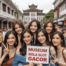 a group of young women holding a sign that says museum bola slot gacor