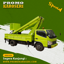 a green truck with the words promo karoseri written on it