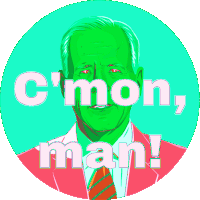 a green man in a suit and tie is surrounded by the words c mon man