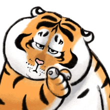 a cartoon drawing of a tiger with a pink tongue sticking out