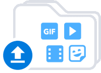 a folder with a blue arrow pointing up and a gif icon