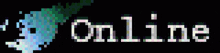 a pixel art of the word online with a ghost in the background