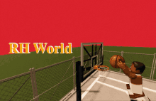 a basketball hoop with the words rh world on the bottom