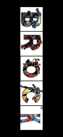 a poster with the letters b r o and s with superhero images