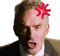 a man in a suit and tie is making an angry face with a red x on his forehead .