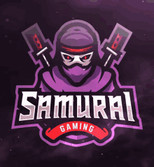 a logo for samurai gaming shows a ninja holding a pair of swords