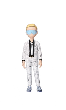 a cartoon character wearing a white suit and blue glasses