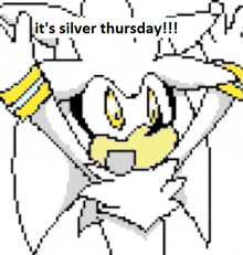 a pixel art of silver the hedgehog says it 's silver thursday !!