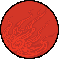 a red circle with swirls in it