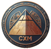 a gold coin with a pyramid and the word cxm