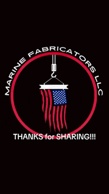 a logo that says thanks for sharing with an american flag hanging from a crane