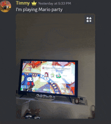 a person playing mario party on a tv screen