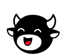 a cartoon illustration of a cow 's head with horns and a smiling face .