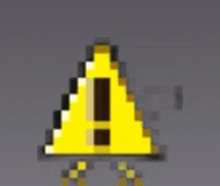 a pixel art warning sign with an exclamation point