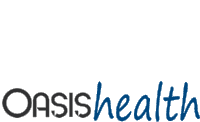 a logo for oasis health is shown in blue and black