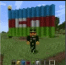 a man in a military uniform is standing in front of a flag in minecraft .