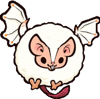 a cartoon drawing of a white bat with wings and a long tail .