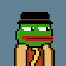 a pixel art of a green frog wearing a hat and tie