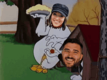 a man and a woman are posing for a picture in a cartoon .