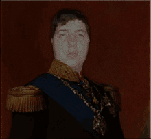 a painting of a man with gold epaulettes and a blue sash around his neck