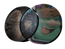 a circle with a picture of a woman and a frog on it