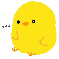 a cartoon drawing of a yellow chick with black eyes