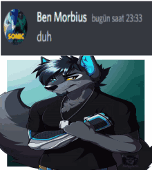 a drawing of a wolf with the words ben morbidus bugun saat 23:33 duh