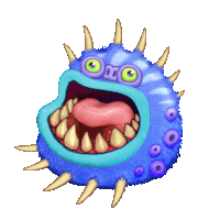 a cartoon drawing of a blue monster with its mouth open and sharp teeth