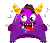 a purple monster with horns and a tongue hanging out