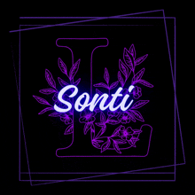 a purple letter l with the name sonti on it