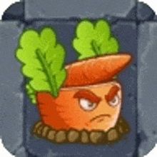 a cartoon illustration of a carrot with leaves and a face on it .