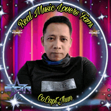 a picture of a man with the words real music lovers from co.capt. thun on it