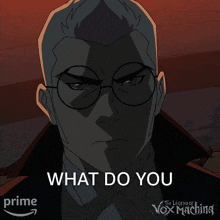 an ad for the legend of vox machina shows a man wearing glasses