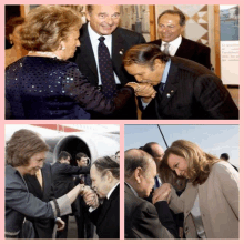 a woman kisses a man 's hand in a collage of four pictures