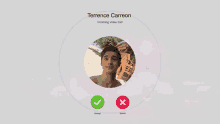 a screen shows a video call with terrence carreon on it