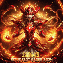 a poster for museum bola situs slot gacor 2024 shows a woman in red armor