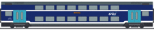 a blue and white train with the word enix on the side