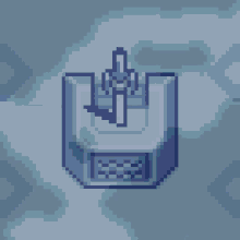 a pixel art drawing of a sword on a shield