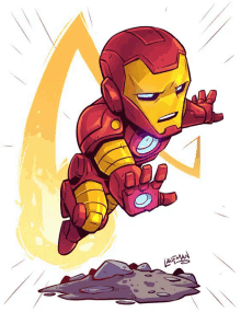 a cartoon drawing of iron man flying through the air