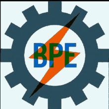 a bpe logo with a lightning bolt in the middle