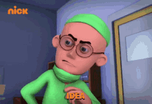 a cartoon character with glasses and a green hat has the word idea above his head