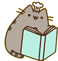 a cartoon cat with a chef hat on its head is reading a book