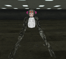 a computer generated image of a chimpanzee with headphones on