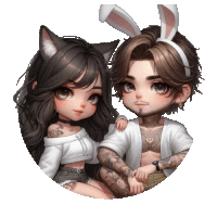 a boy and a girl with bunny ears and tattoos