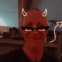 a man wearing devil horns and sunglasses looks at the camera