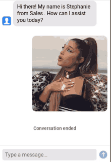 a screenshot of a text conversation with ariana grande