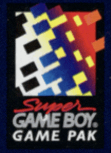 a super game boy game pak logo with a checkered design